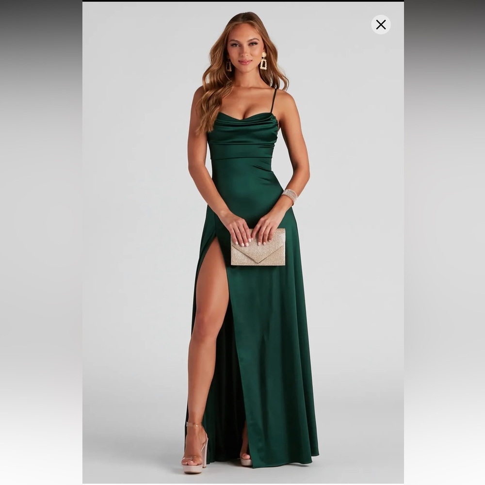 Windsor Marissa Formal Satin Cowl Neck Dress Size Small NWT- Hunter